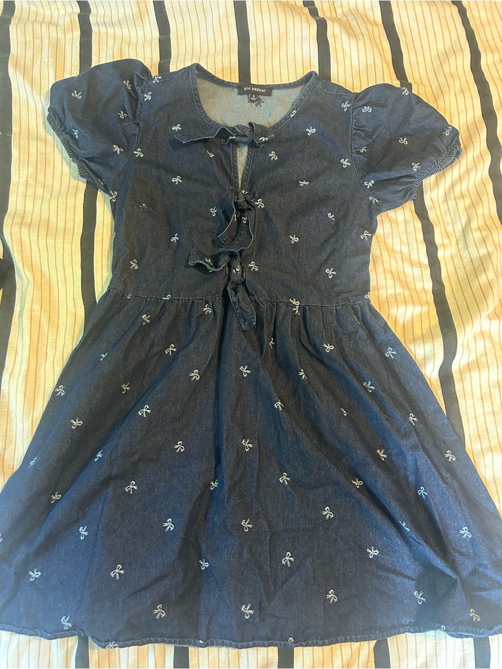 Blu Pepper Navy Blue Embroidered Midi Dress
